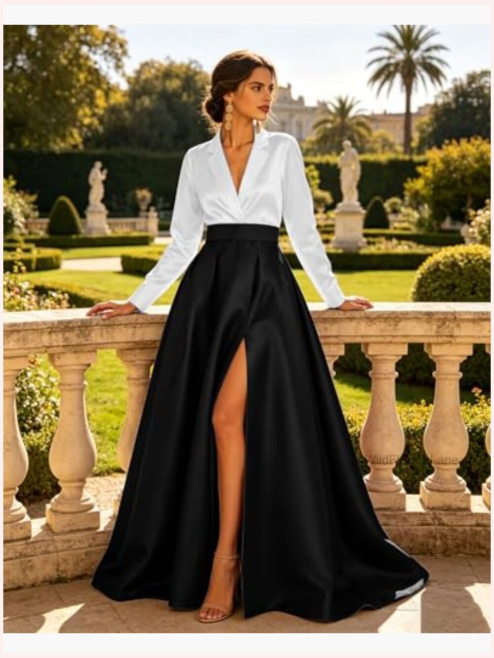 Satin Long Sleeve Prom Dress with Pockets Formal Evening Gown - Picture 3 of 7